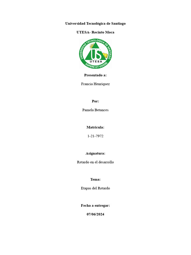 Etapas del Retardo en Discapacidad Intelectual | PDF | Invalidez ...