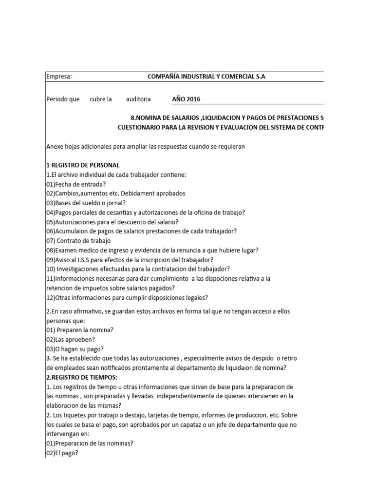 Auditoría de Nómina y Prestaciones 2016 | PDF | Salario | Cheque