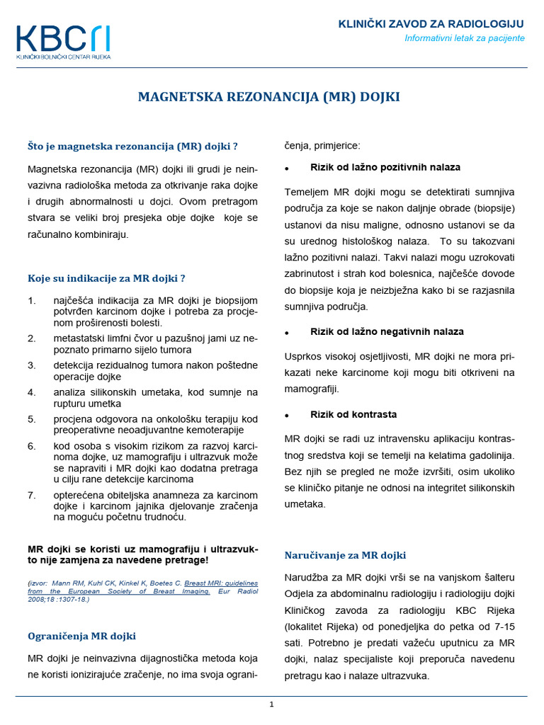 Magnetska Rezonancija MR Dojki PDF