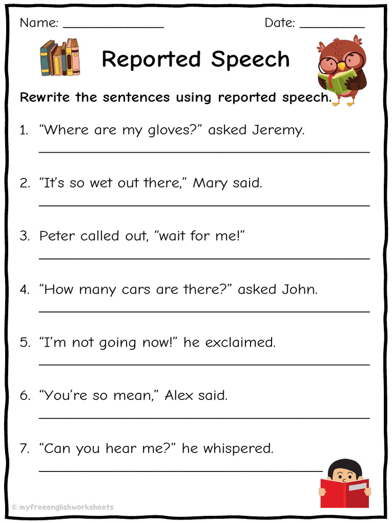 Reported Speech Worksheet 1 PDF