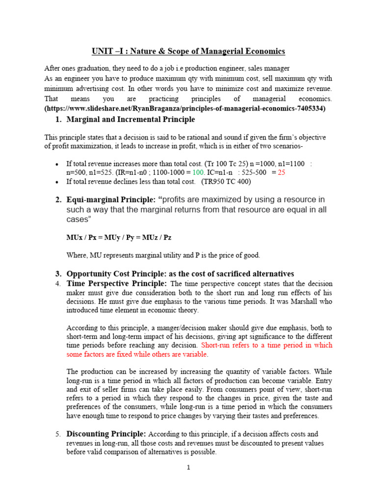 Unit-I Nature & Scope of Managerial Economics-1 | PDF | Long Run And ...