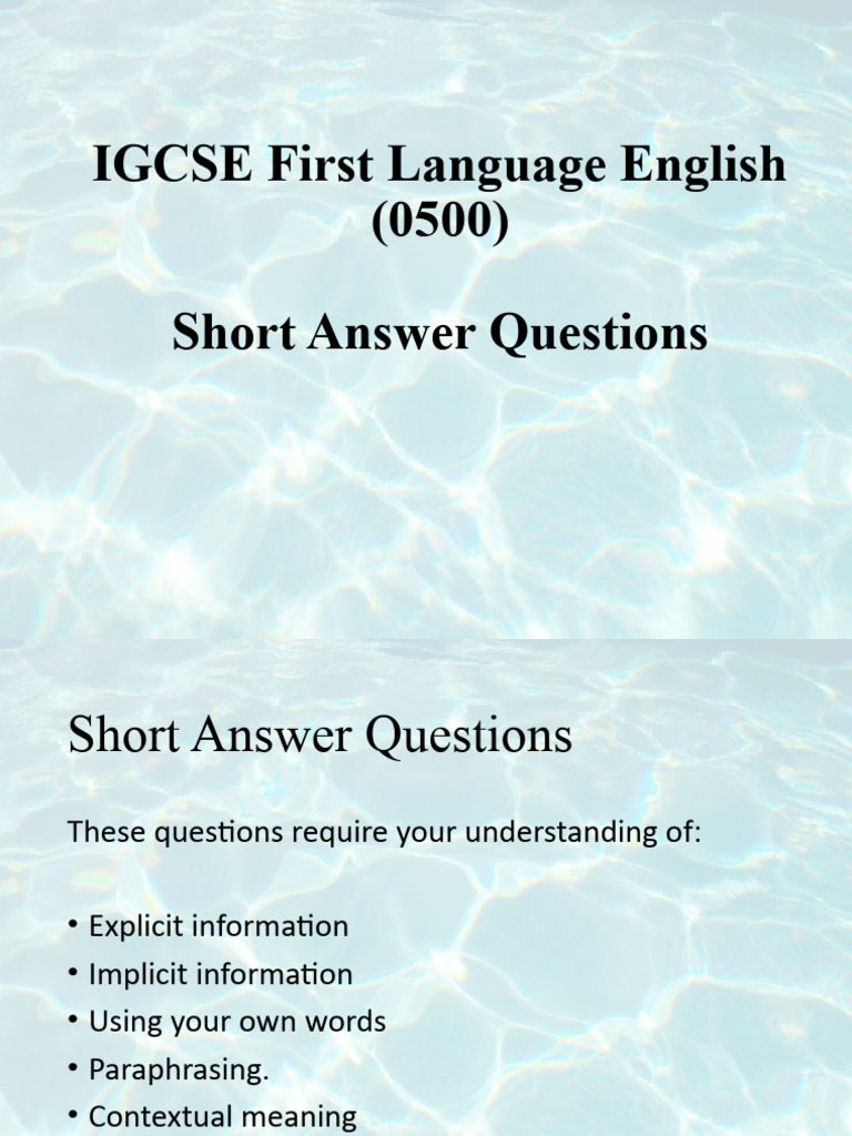 IGCSE English Short Answer Guide | PDF | Recycling | Plastic