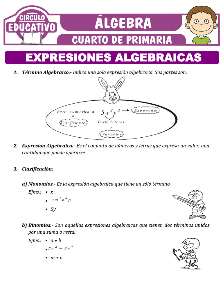 Expresiones Algebraicas Para Cuarto de Primaria (1) | Descargar gratis ...