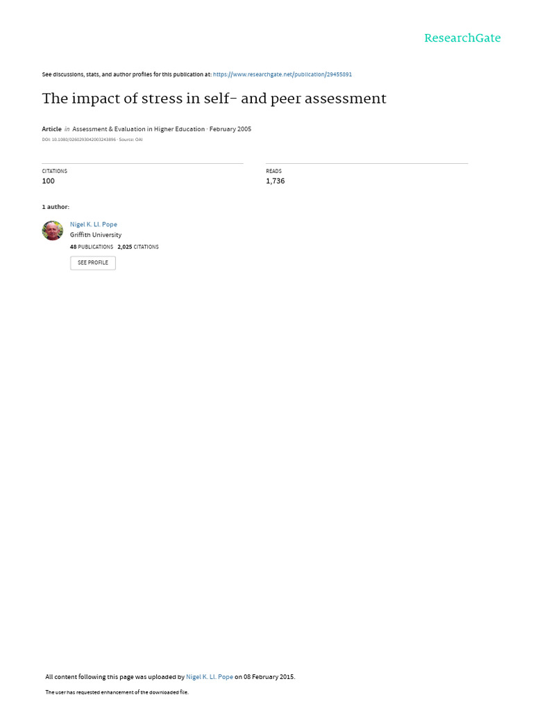 The Impact of Stress in Self and Peer Assessment | PDF | Stress ...