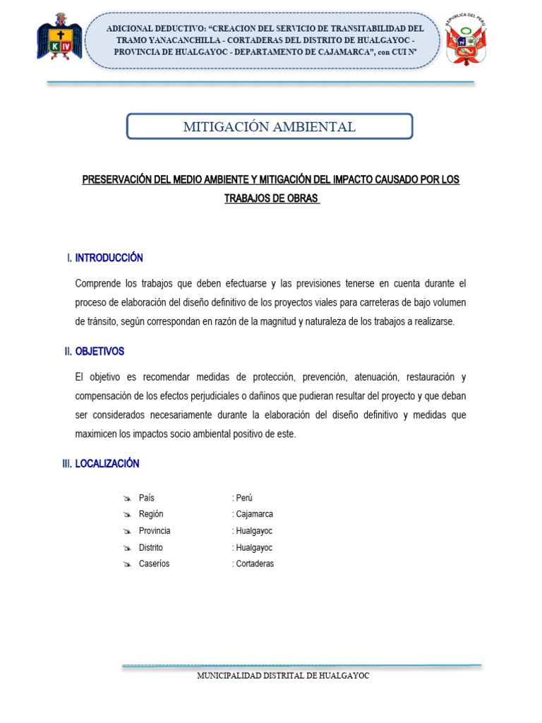 Mitigación Ambiental en Proyecto Vial Hualgayoc | PDF | Entorno natural ...