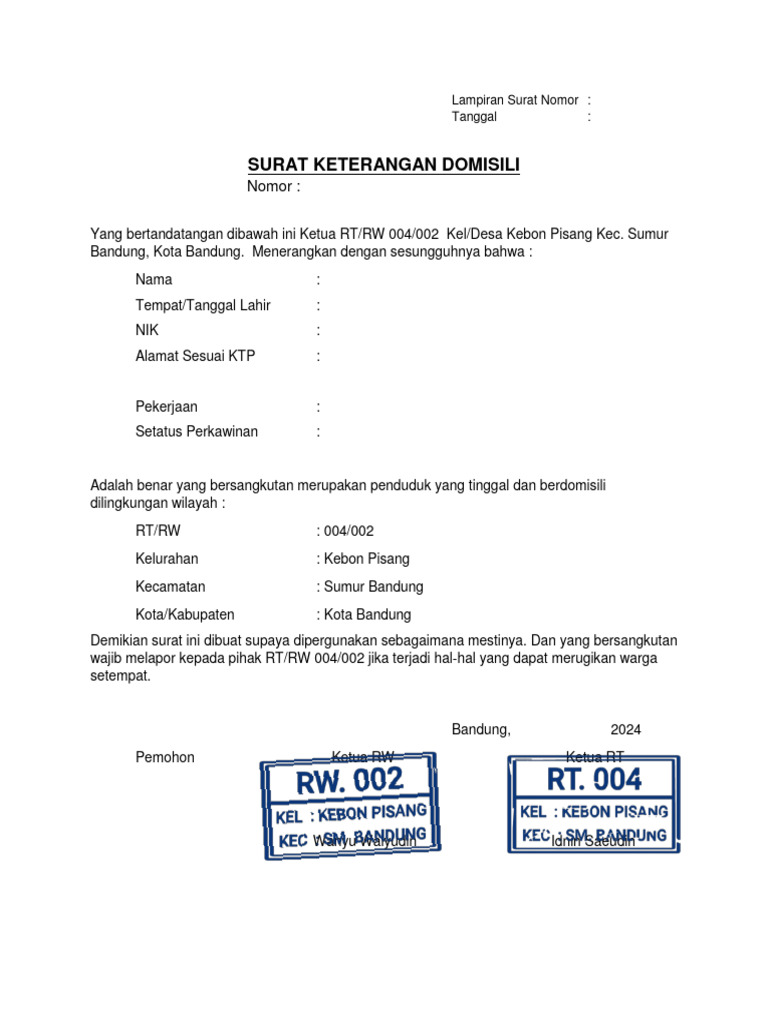 Surat Domisili RT | PDF