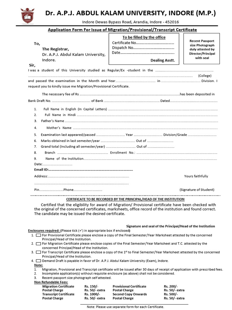 Provisional Certificate Application Form | PDF