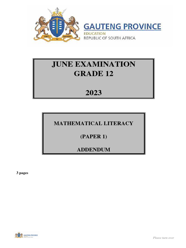 Grade 12 provincial examination mathematics literacy p1 english june
