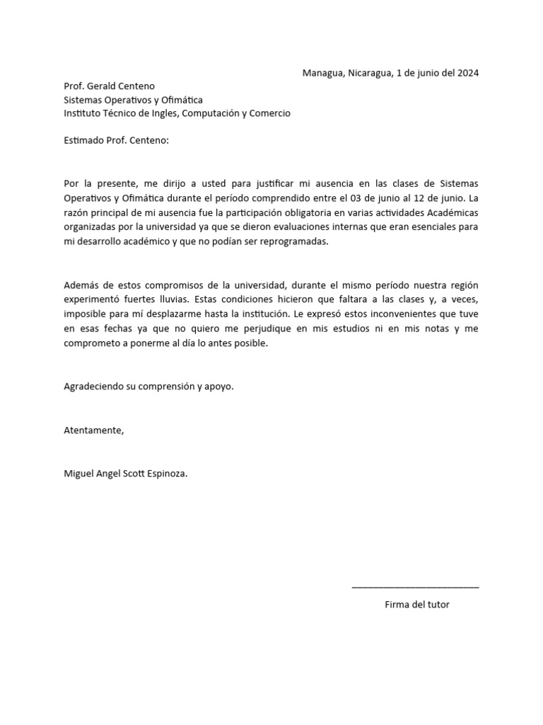 Justificación de Ausencia Académica | PDF