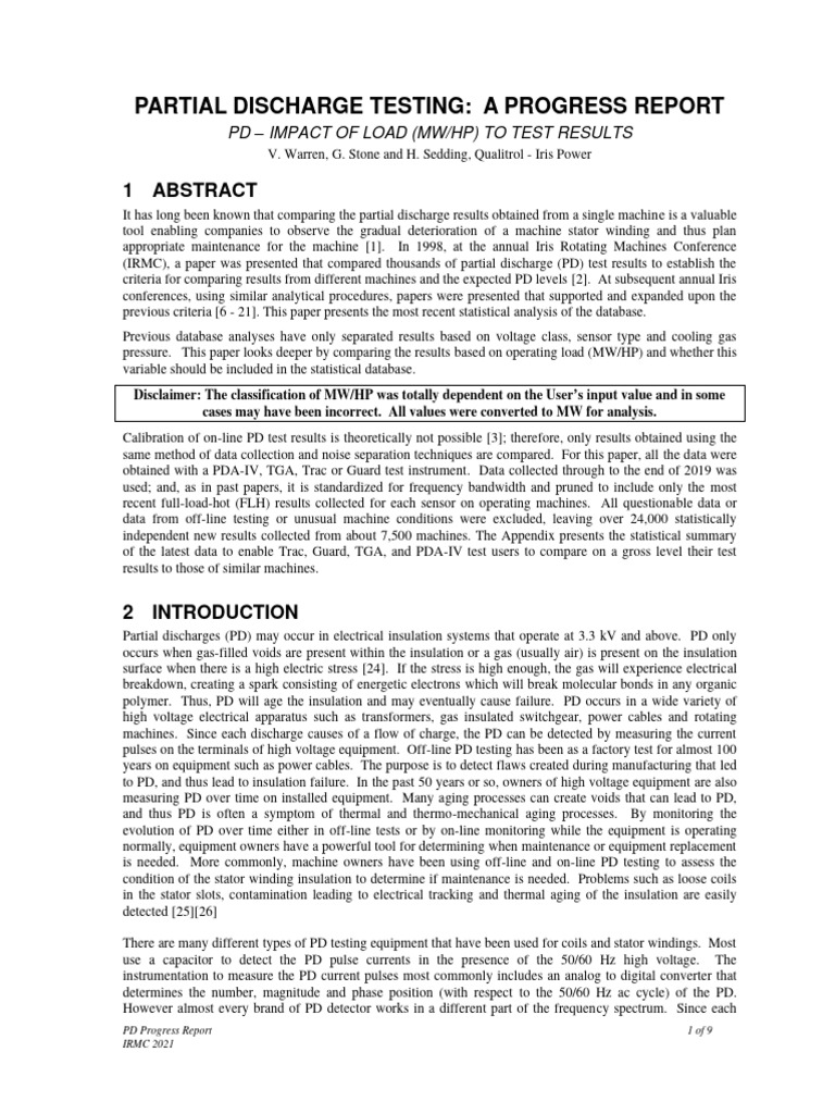 Partial Discharge Testing Progress Report | PDF | Electrical ...