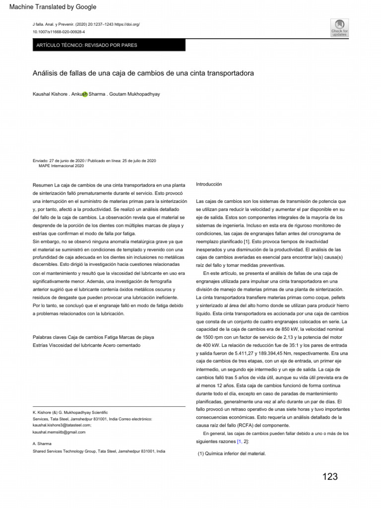 Failure Analysis Of A Gearbox Of A Conveyor Belt Pdf Engranaje