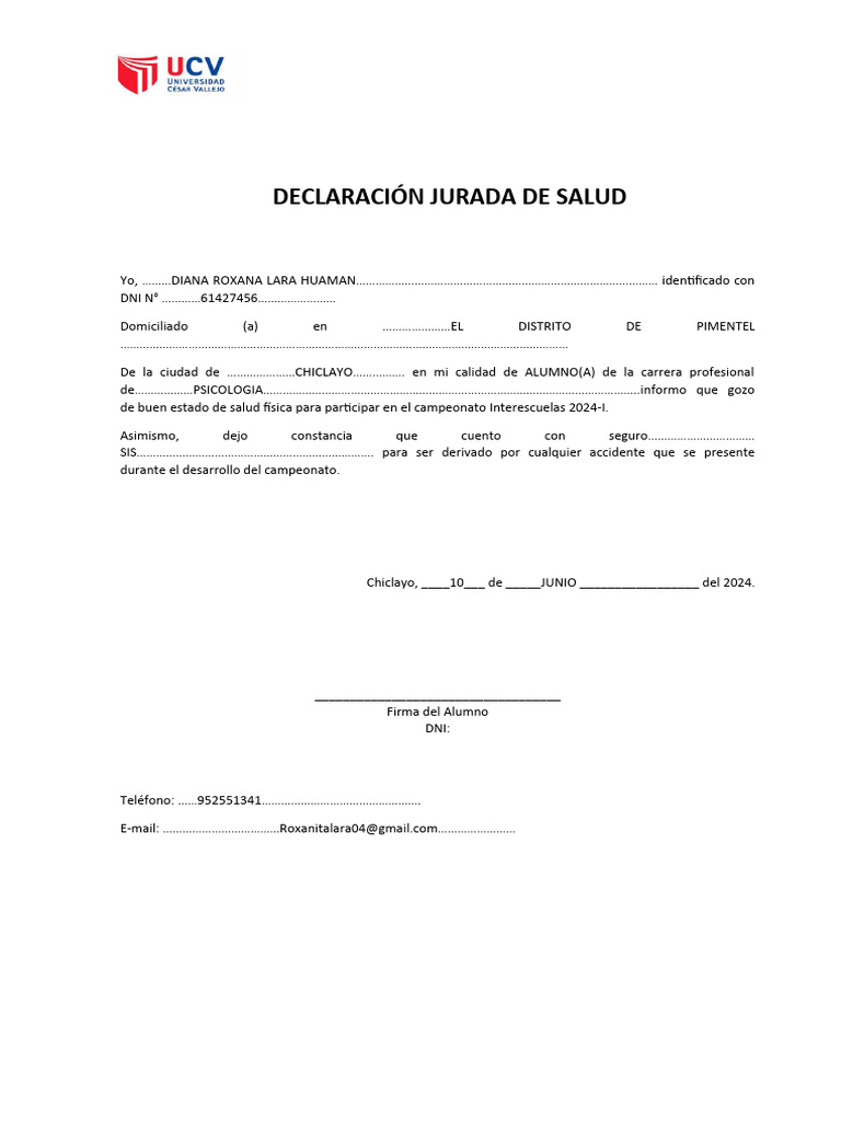 Declaracion Jurada de Salud (3) - 2 | PDF