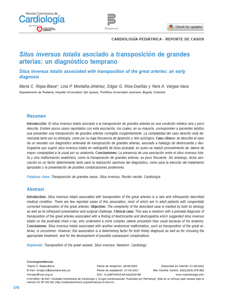 Situs Inversus Totalis Asociado A Transposición de Grandes | PDF ...
