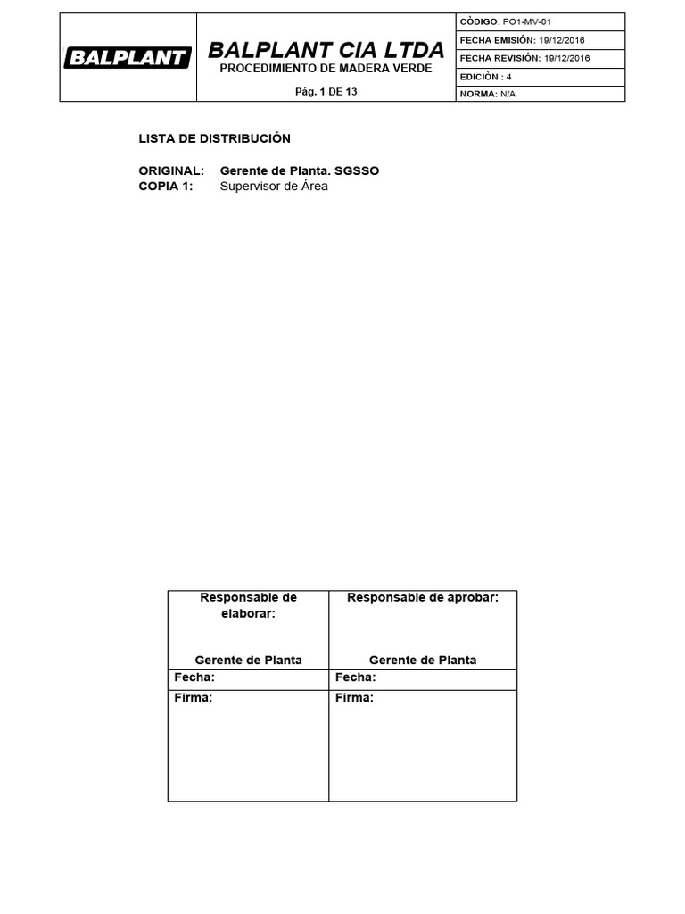 PROCEDIMIENTO DE MADERA VERDE PO1MV01 PDF