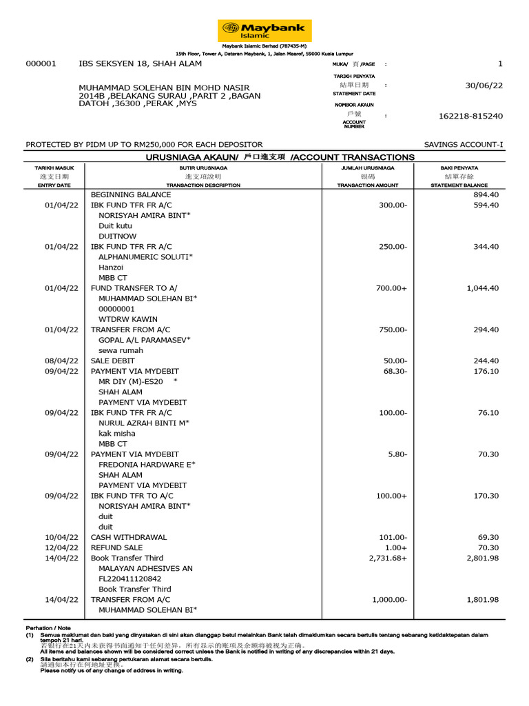 Account Transactions Statement Summary | PDF | Deposit Account ...