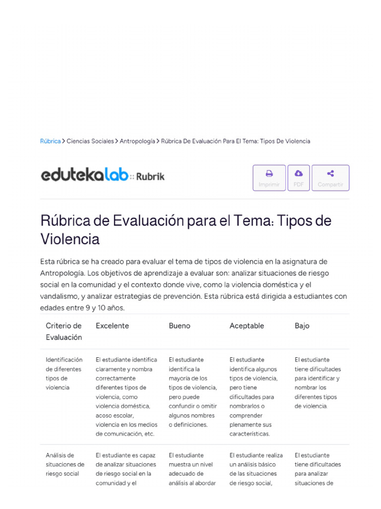 Rúbrica de Evaluación para El Tema - Tipos de Violencia | PDF