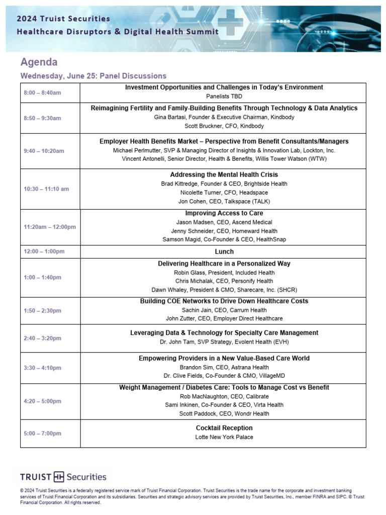 Healthcare Disruptors & Digital Health Summit AGENDA 03.26.24 PDF