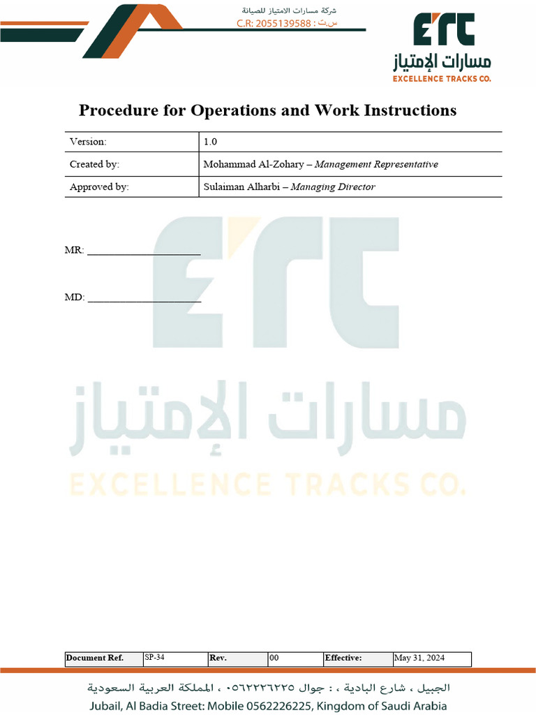 SP-34-WI-01 Procedure For Operations and Work Instructions | PDF | Business