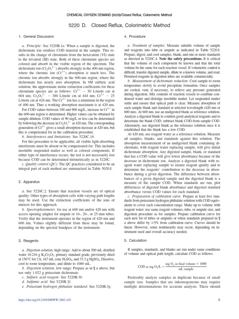 COD Measurement: Closed Reflux Method | PDF | Absorbance | Chromium