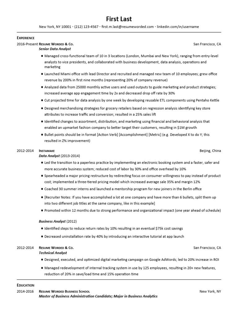 Senior Data Analyst Resume Example | PDF | Data Analysis | Marketing