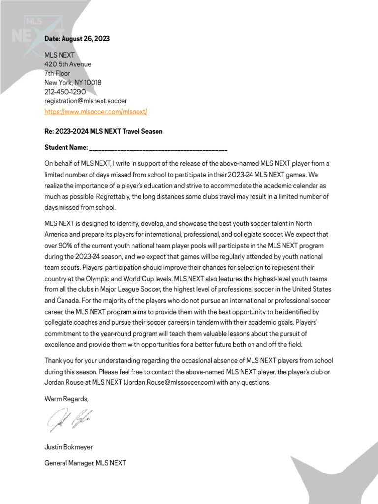 MLS NEXT School Letter 2023-2024 Final | PDF