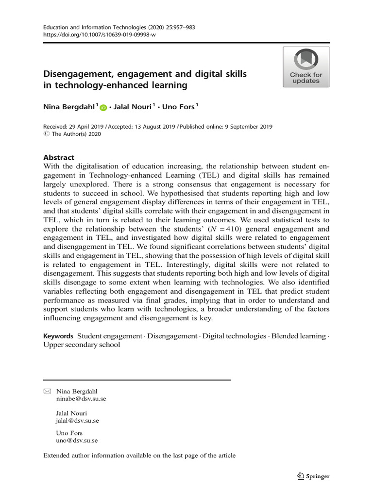 Digital Skills and Student Engagement in TEL | PDF | Student's T Test ...