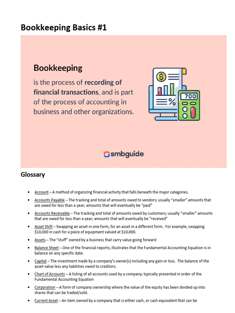 Bookkeeping Vocabulary Glossary | PDF | Equity (Finance) | Debits And ...