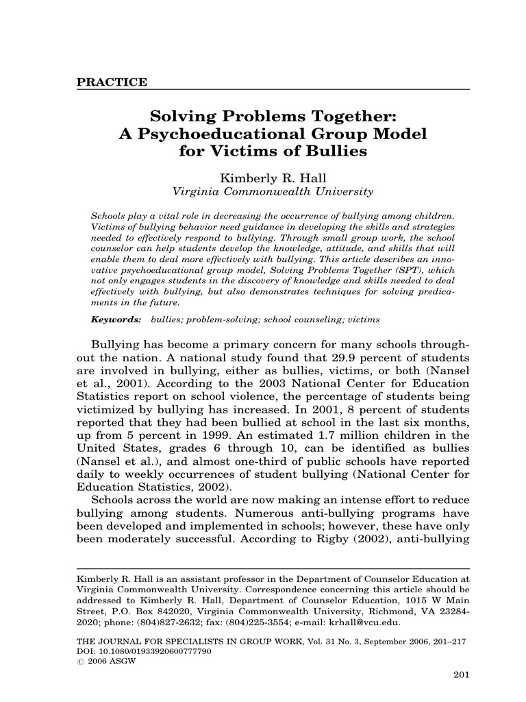 Psychoeducational Model for Bullying Solutions | PDF | Bullying ...
