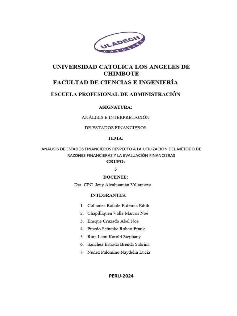 Análisis De Los Estados Financieros Grupo 3 Pdf Business