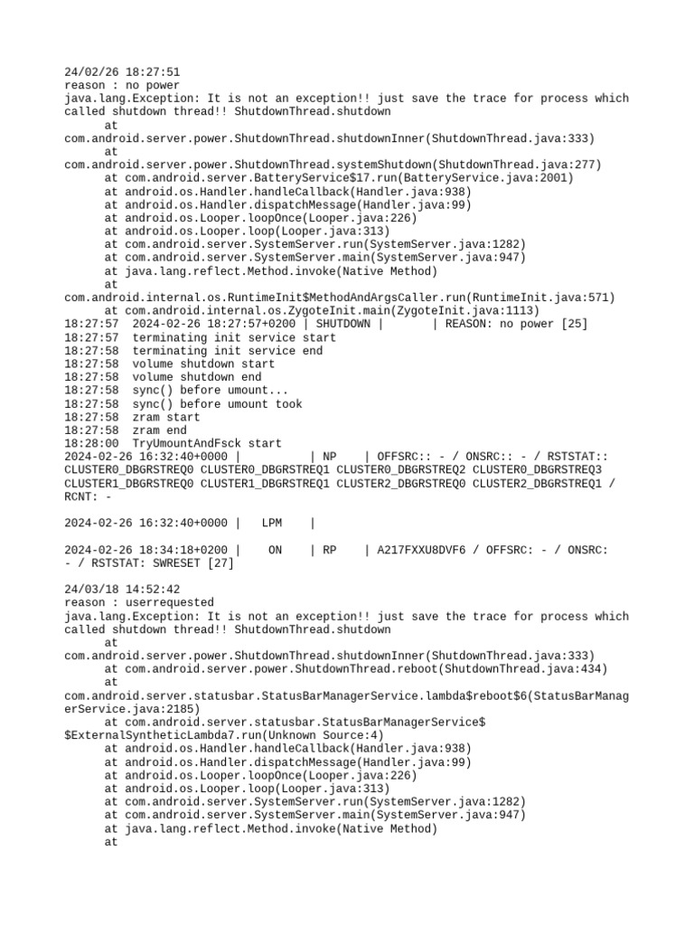 Android Shutdown and Reboot Logs | PDF | Java (Programming Language ...