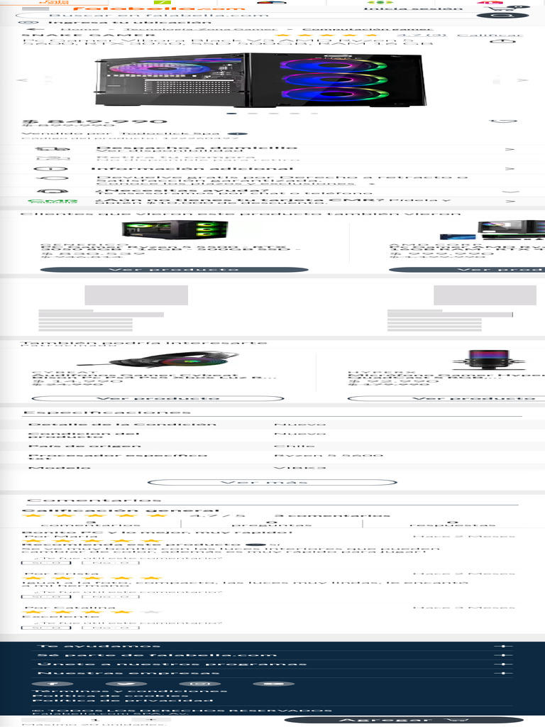 Snake Gamer PC Gamer Vibora Black v3 Amd Ryzen 5 5600, RTX 3050, SSD ...