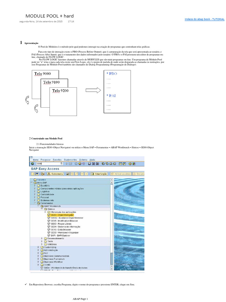 Tutorial de Programação em Module Pool ABAP | PDF | Atalho de teclado ...