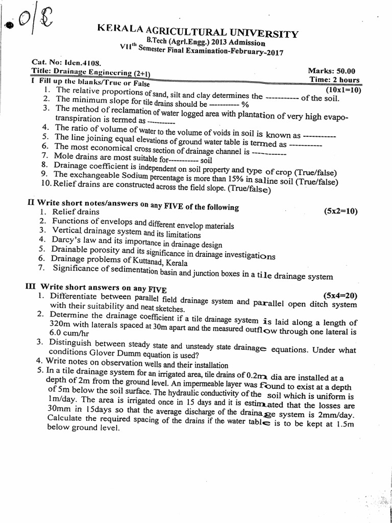 Drainage engineering kau old question paper 2 1 download free pdf