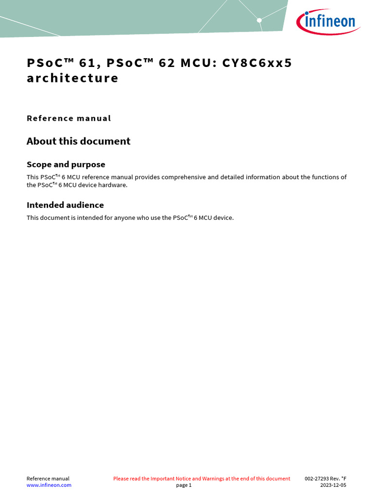 Infineon psoc 61 psoc 62 mcu cy8c6xx5 architecture reference manual
