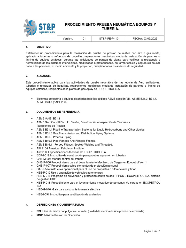 ST&P PE P 10. Prueba neumatica. Descargar gratis PDF Presión Bomba