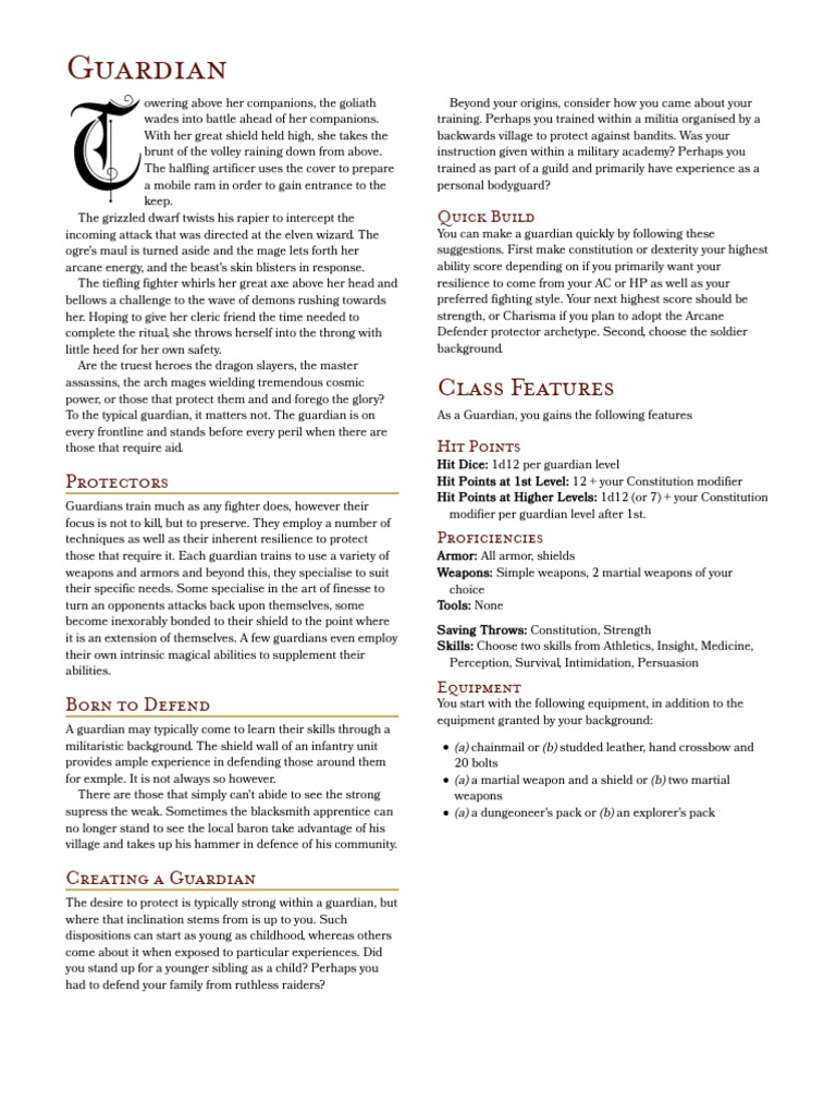 Guardian Class Guide for RPG Players | PDF | Shield
