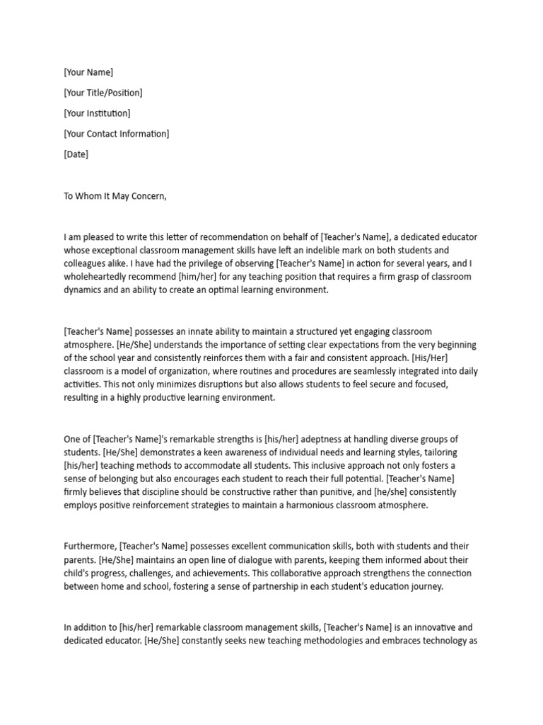 Reco letters pdf teachers classroom management