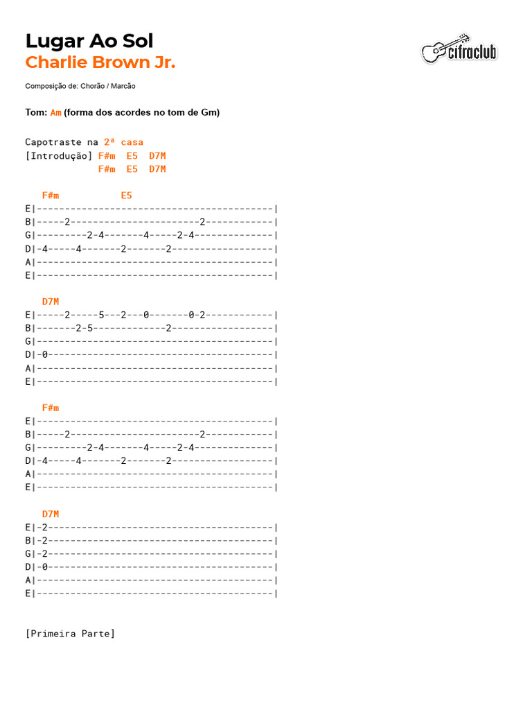 Cifra Club - Charlie Brown Jr. - Lugar Ao Sol | PDF