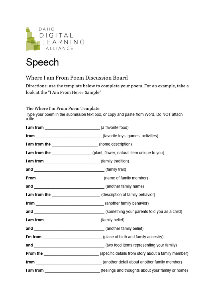 Where i Am From Template PDF