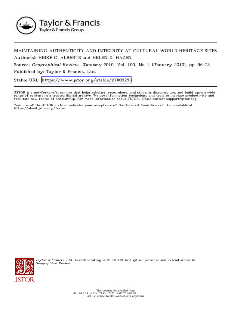 Alberts Maintainingauthenticityintegrity 2010 | PDF | World Heritage ...