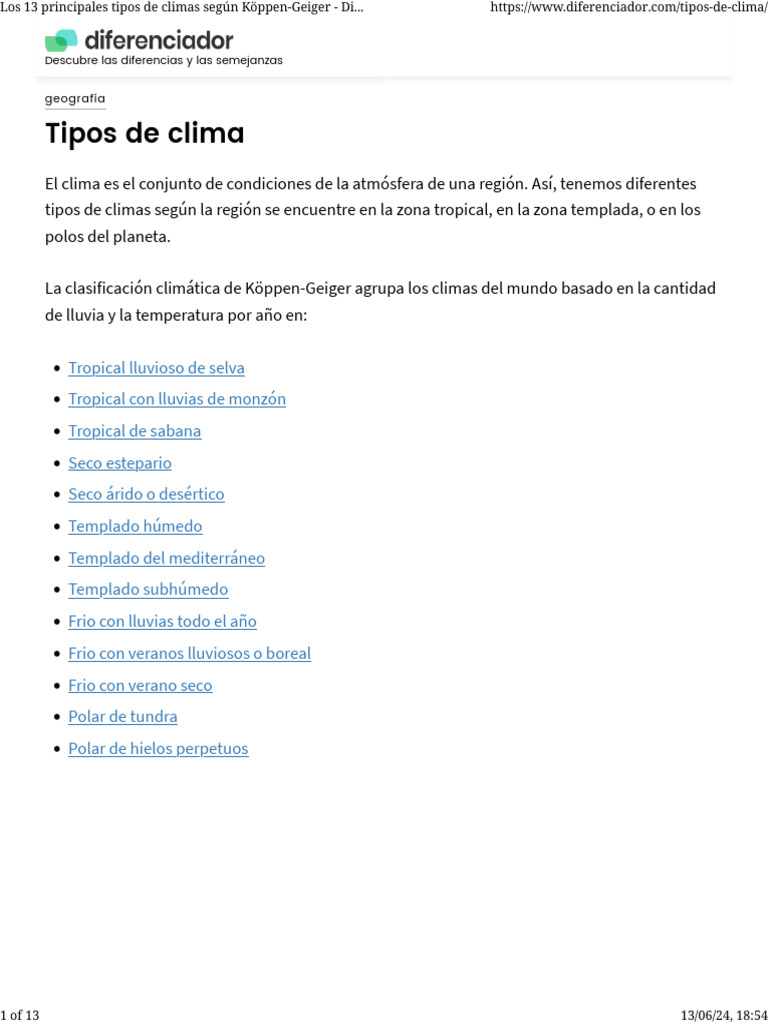 Los 13 Principales Tipos de Climas Según Köppen-Geiger - Diferenciador ...