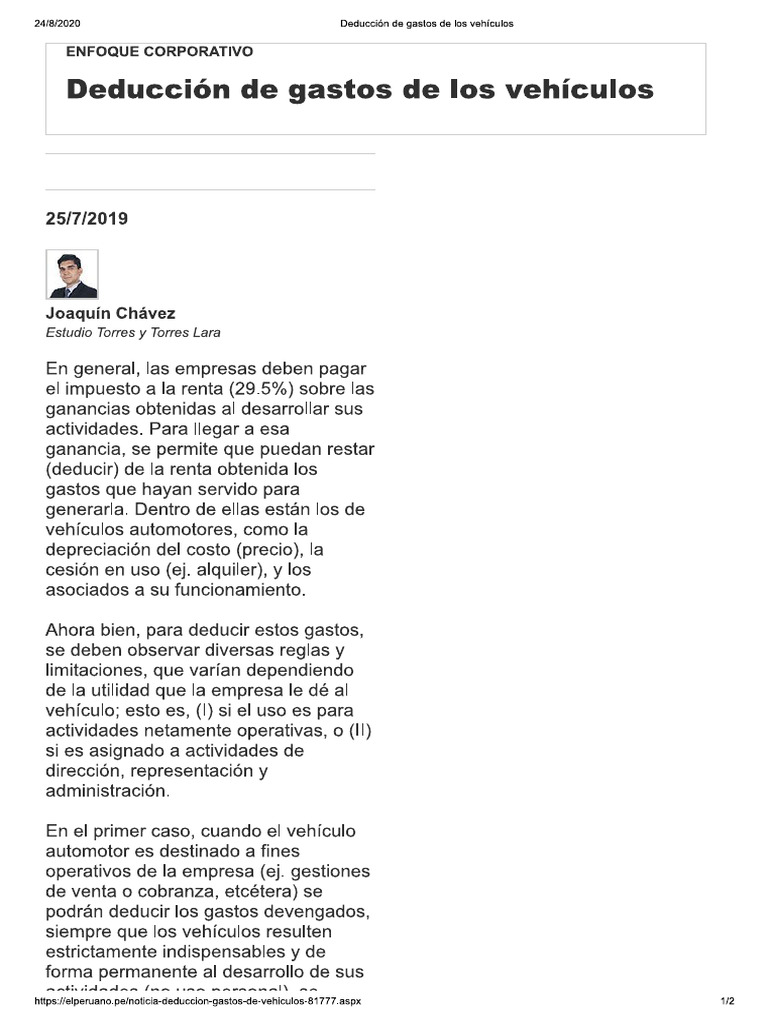 Deducción de Gastos de Los Vehículos | PDF