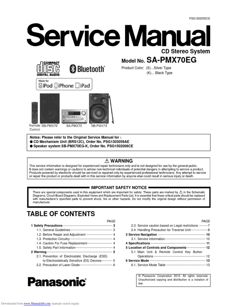 Panasonic SA-PMX70EG Service Manual | PDF | Electrostatic
