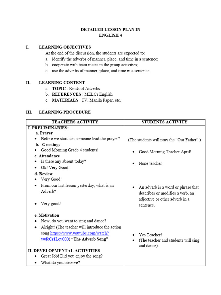 Dlp Eng4 1 Download Free Pdf Adverb Question