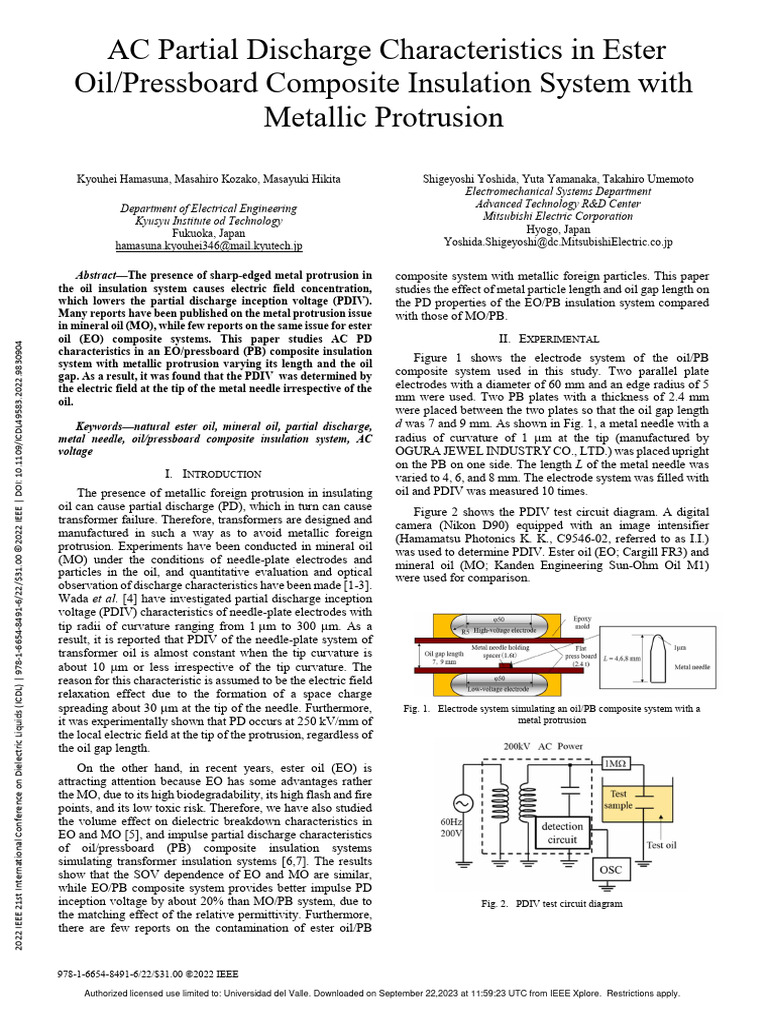 AC Partial Discharge Characteristics in Ester Oil | PDF | Insulator ...