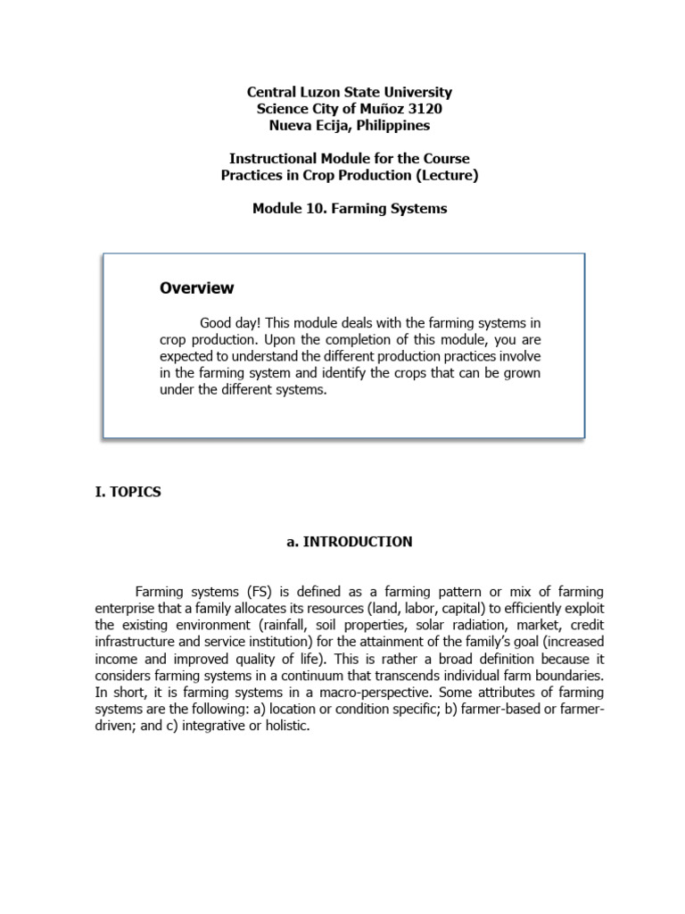 Module 10 Farming System Pdf Crop Rotation Crops