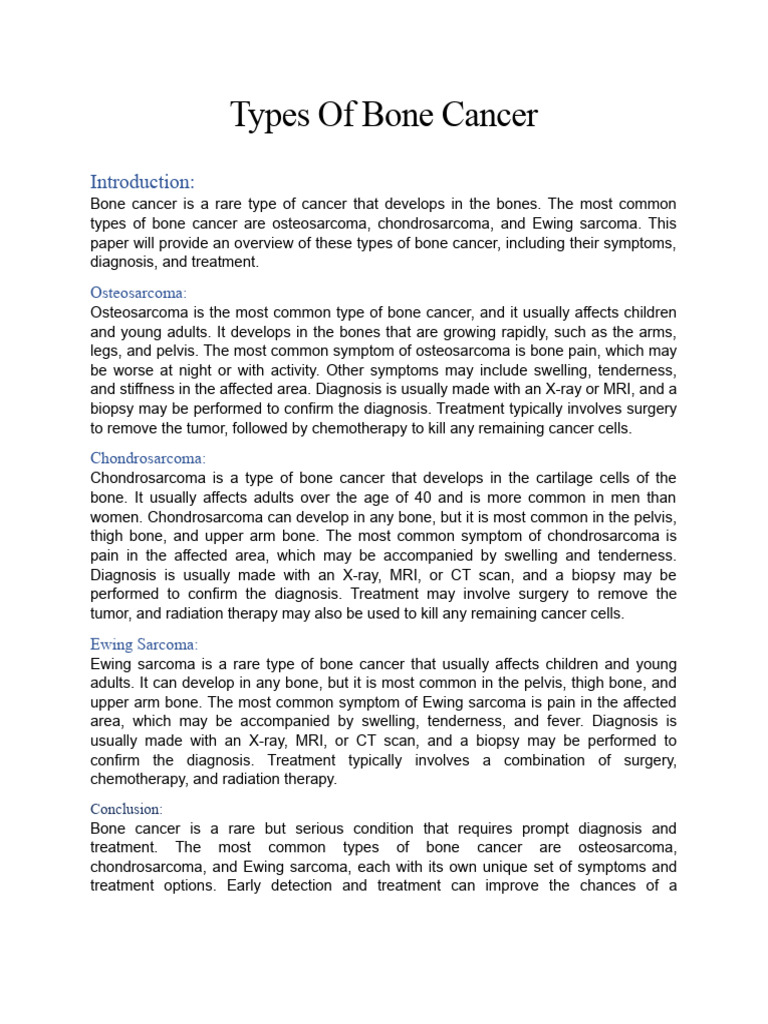 Types Of Bone Cancer | PDF | Sarcoma | Cancer