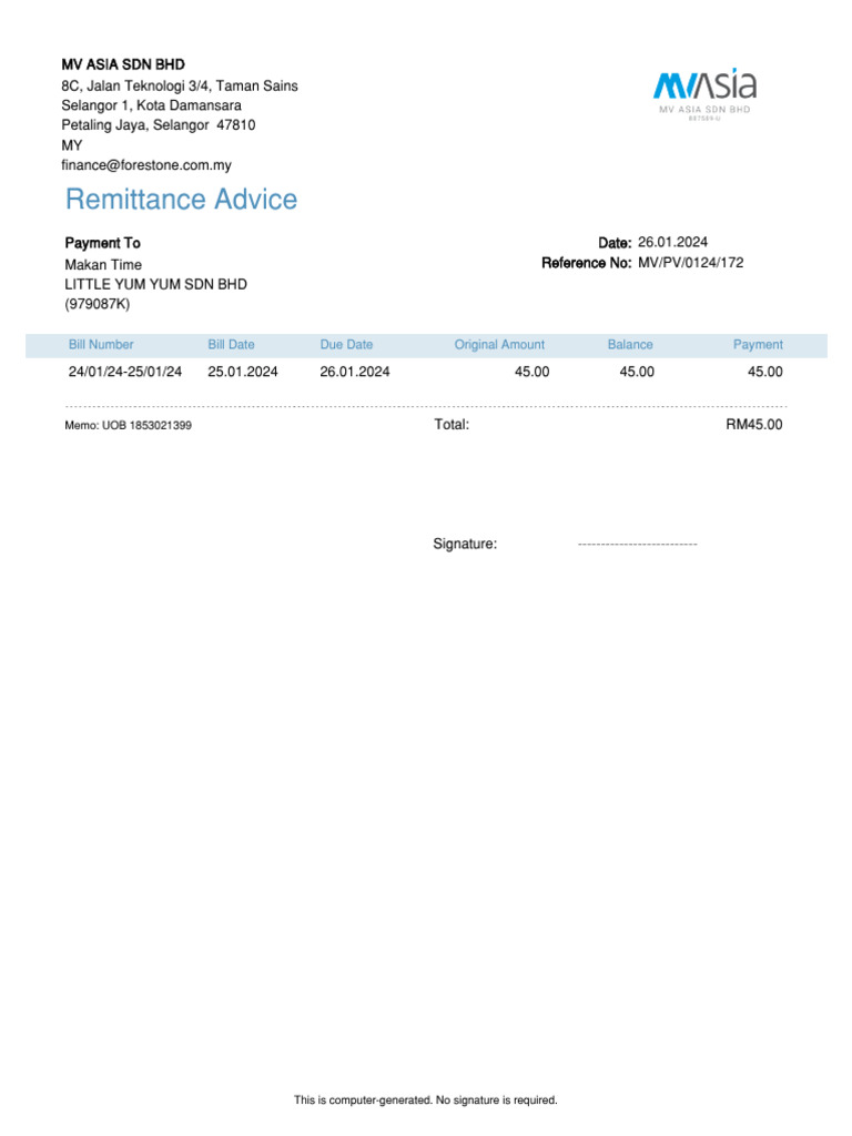 Remittance Advice for Little Yum Yum | PDF | Finance & Money Management