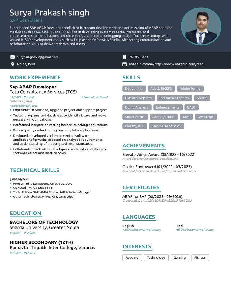 SAP ABAP Developer Profile - Surya Prakash | PDF | Eclipse (Software ...