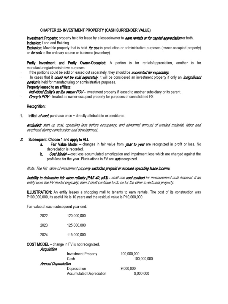 Investment Property and Cash Surrender Value | PDF | Insurance ...